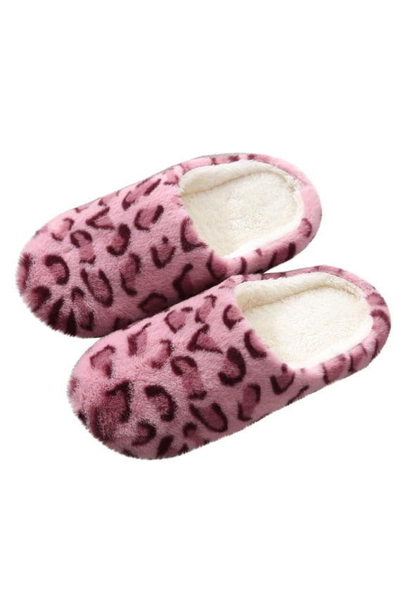 Women Leopard Print Fuzzy Closed Toe Mule Slippers Soft Silent Non Marking Flat Sole Warm Indoor House Slides For Wood Tile Floor Fall Winter Daily Rest Outfits(Red,9)