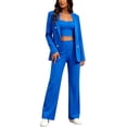 thumbnail image 1 of Floleo Women Notched Lapel Double Gold Button Long Sleeve Blazer Square Neck Crop Cami High Waist Wide Leg Pants Three Piece Suit For Office Business Interview Daily Outfits (Blue,XL), 1 of 4