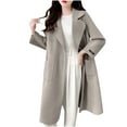 thumbnail image 1 of Floleo Women Notched Lapel Mid Length Wool Blend Coat Open Front Loose Oversized Long Sleeve Warm Outerwear With Large Patch Pockets For Fall Winter Daily Commute Outfits(Khaki,2XL), 1 of 5