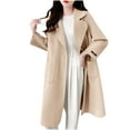 thumbnail image 1 of Floleo Women Notched Lapel Mid Length Wool Blend Coat Open Front Loose Oversized Long Sleeve Warm Outerwear With Large Patch Pockets For Fall Winter Daily Commute Outfits(Beige,XL), 1 of 2