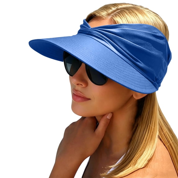 Floleo Women Open Roof Sun Hat Wide Brim Breathable Ponytail Hole Outdoor Sun Protection Fisherman Hat for Beach Hiking Daily Casual Wear Trendy Fashion(Blue,Free Size)