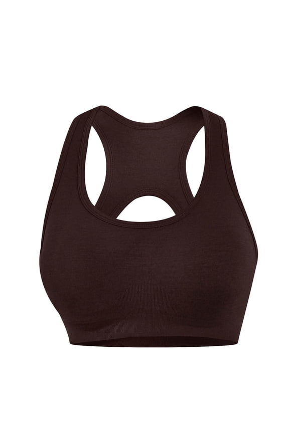 Women Racerback Sports Bra, Workout Running Yoga Tank Top, Wireless Cutout Breathable Bralette, Soft Nylon Spandex Gym Bra (Brown,S)