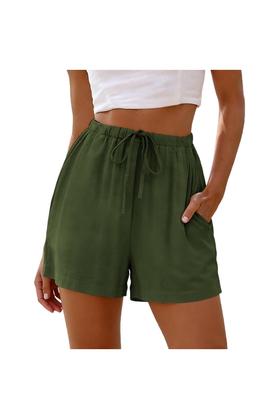 Women Ruffled Waist Casual Pants Drawstring Shorts Soft Breathable Summer Comfort Wear Trendy Loose Fit Home Daily Outfit Versatile Stylish Relaxed Fit Effortless Chic(Army Green,XL)
