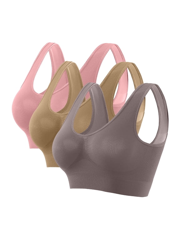Women Seamless Wirefree Sports Bra, U-Neck Yoga Bralette, Wide Strap Everyday Activewear with Removable Pads (Multicolor#1,XL)