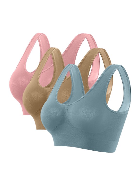Women Solid Color Seamless Wirefree Sports Bra, U-Neck Yoga Bralette, Wide Strap Everyday Activewear with Removable Pads (Multicolor#4,M)