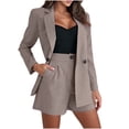 thumbnail image 1 of Floleo Women Solid Lapel Double Breasted Long Sleeve Blazer High Waist Pleated Shorts 2 Piece Linen Look Suit Set, 1 of 9