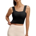 thumbnail image 1 of Floleo Women Square Neck Longline Sports Bra, Wide Strap Seamless Workout Tank, Removable Pads Yoga Top, High Elasticity Slim-Fit Breathable Activewear Underwear (Black,2XL), 1 of 6