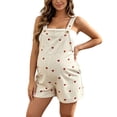 thumbnail image 1 of Floleo Women Striped Corduroy Heart Print Adjustable Strap Maternity Short Overalls Loose Casual Pregnancy Suspender Shorts for Daily Summer Outfits(Red,XL), 1 of 9
