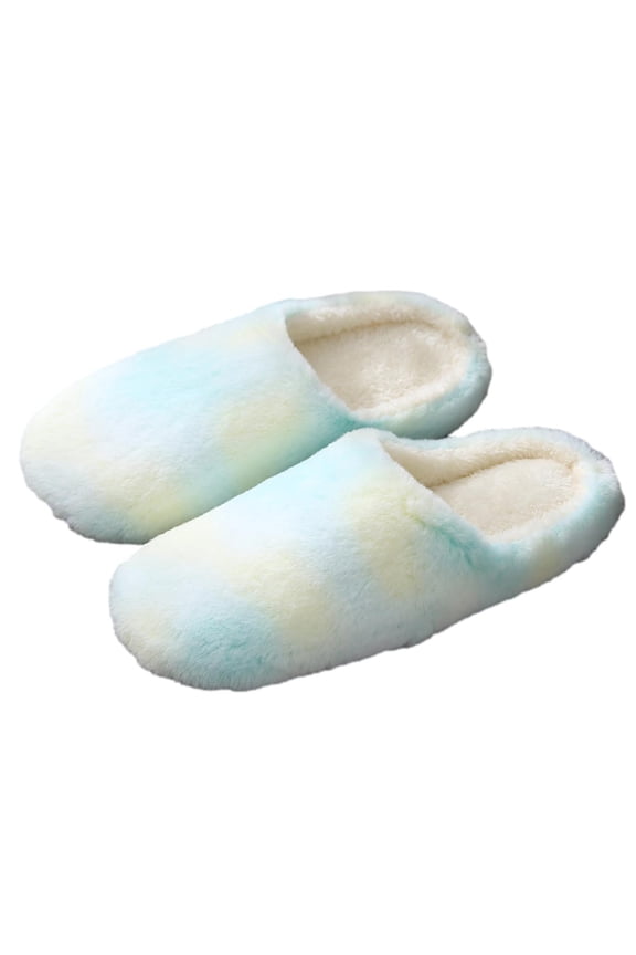 Women Tie Dye Fuzzy Closed Toe Mule Slippers Soft Plush Lined Silent Non Marking Flat Sole Warm Indoor House Slides For Wood Tile Floor Fall Winter Daily Rest Outfits(Green,5.5)