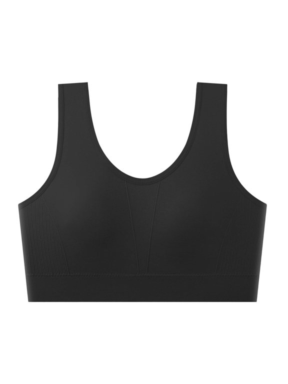 Women U-Neck Sports Bra, Wide Strap Everyday Bralette, Seamless Elastic Support Top, Comfortable All-Day Active Underwear (Black,Free Size)
