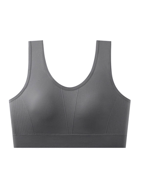 Women U-Neck Sports Bra, Wide Strap Everyday Bralette, Seamless Elastic Support Top, Comfortable All-Day Active Underwear (Gray,Free Size)