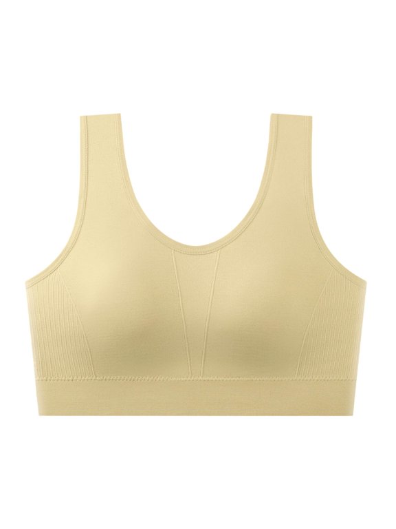 Women U-Neck Sports Bra, Wide Strap Everyday Bralette, Seamless Elastic Support Top, Comfortable All-Day Active Underwear (Yellow,Free Size)
