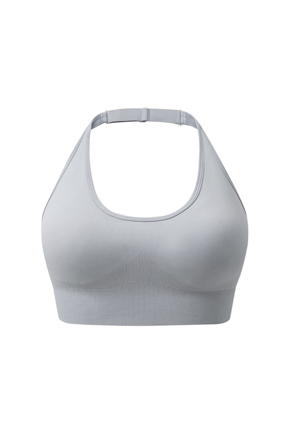 Women's Backless Halter Sports Bra, Adjustable Neck Strap, Longline Wireless Nylon Yoga Bralette (Gray,M)