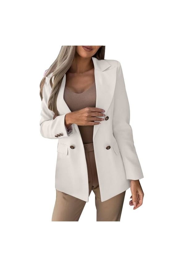 Women's Casual Blazer Suit Jackets Long Sleeve Open Front with Button Pockets Lightweight Suit Slim Fit Work Office Jacket with Pockets