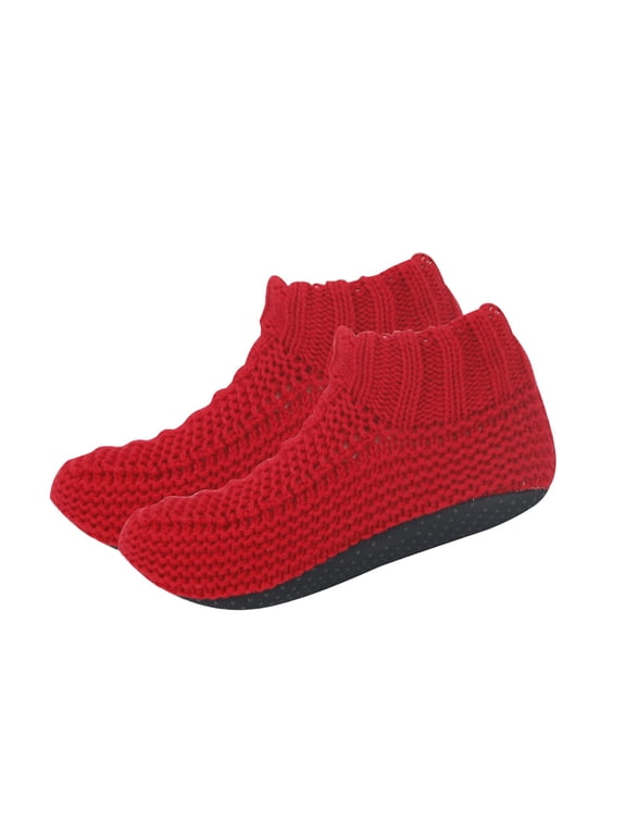Women's Chunky Knit Slipper Socks with Textured Rubber Grip Sole Warm Cozy Indoor House Shoes Grippy Booties for Winter Home Relaxing Comfort