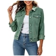 thumbnail image 1 of Floleo Women's Classic Denim Jacket Turndown Collar Long Sleeve Button Down Trucker Coat with Flap Chest Pockets Casual Solid Color Crop Outerwear S-XXL, 1 of 7