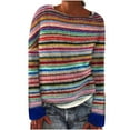 thumbnail image 1 of Floleo Women's Colorful Striped Knit Sweater Round Neck Long Sleeve Relaxed Fit Casual Pullover Top for Fall Winter Multicolor Style, 1 of 6