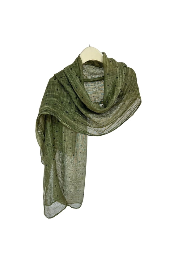 Women's Cotton Linen Polka Dot Scarf Lightweight Long Shawl Wrap Versatile Vintage Style Neck Cover for Spring Summer Fall Daily Outings