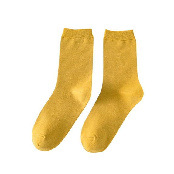 Floleo Women's Crew Socks Solid Color Everyday Comfortable Soft Fashion Style Casual Wear Athletic Socks for Ladies(Yellow,Free Size)