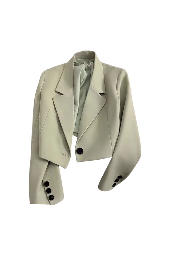Women's Cropped Blazer Jacket, Notched Lapel Long Sleeve One-Button Outerwear In Multiple Solid Colors(Green,M)