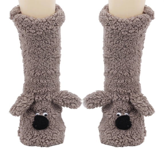 Floleo Women's Cute Plush Animal Long Socks Fluffy Fleece Lined Warm Winter Knee High Cozy Novelty Home Socks with Soft 3D Ears