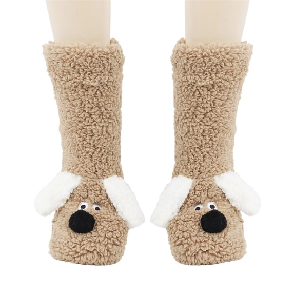 Floleo Women's Cute Plush Animal Long Socks Fluffy Fleece Lined Warm Winter Knee High Cozy Novelty Home Socks with Soft 3D Ears