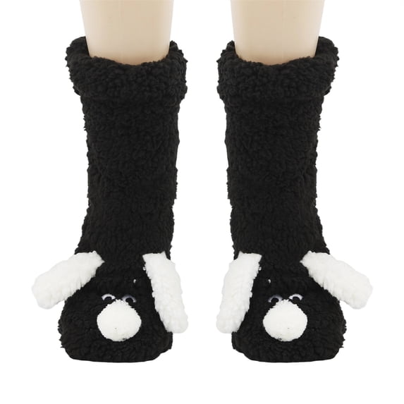 Floleo Women's Cute Plush Animal Long Socks Fluffy Fleece Lined Warm Winter Knee High Cozy Novelty Home Socks with Soft 3D Ears
