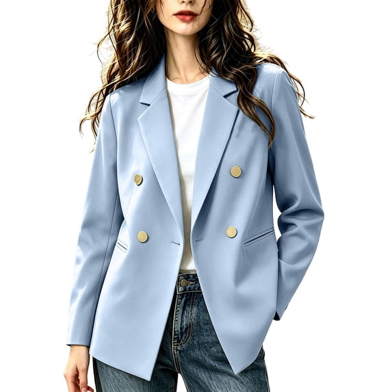 Floleo Women's Double Breasted Blazer with Gold Buttons and Notched Lapel Long Sleeve Versatile Work Office Business Casual Jacket.