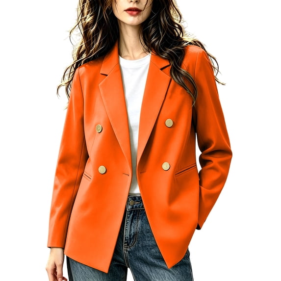 Floleo Women's Double Breasted Blazer with Gold Buttons and Notched Lapel Long Sleeve Versatile Work Office Business Casual Jacket.