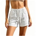 thumbnail image 1 of Floleo Women's Elastic Waist Drawstring Denim Shorts Casual High Waist Loose Fit Jean Shorts Washed Denim with Subtle Distressing Everyday Beach Shorts with Pockets for Women(White,M), 1 of 9