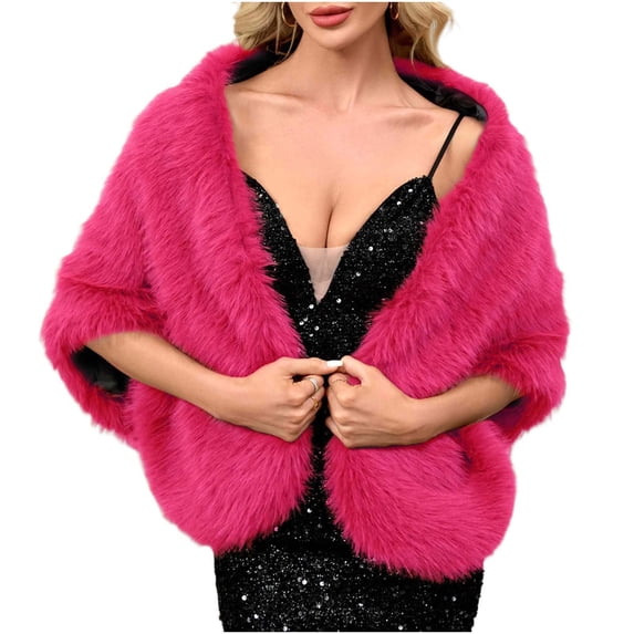 Floleo Women's Faux Fur Shawl Wrap Solid Color Soft Plush Evening Cape for Party Wedding Formal Dressy Occasions Winter Warm Shoulder Cover