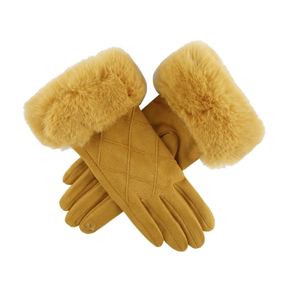 Floleo Women's Gloves Line Woolen Mouth Fall Winter Warm Outdoor with Added Fleece Touch Screen Gloves(Yellow,Free Size)