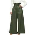 thumbnail image 1 of Floleo Women's High Waisted Faux Leather Wide Leg Pants Belted Zip Pocket Solid Color Flared Trousers for Fall Winter Daily Wear Outfit Essential, 1 of 6