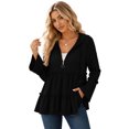 thumbnail image 1 of Floleo Women's Hooded Zip Up Tiered Ruffle Babydoll Top Long Bell Sleeve Casual Textured Knit Cardigan Jacket with Two Deep Side Pockets Outerwear Jackets, 1 of 8