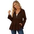 thumbnail image 1 of Floleo Women's Hooded Zip Up Tiered Ruffle Babydoll Top Long Bell Sleeve Casual Textured Knit Cardigan Jacket with Two Deep Side Pockets Outerwear Jackets, 1 of 8