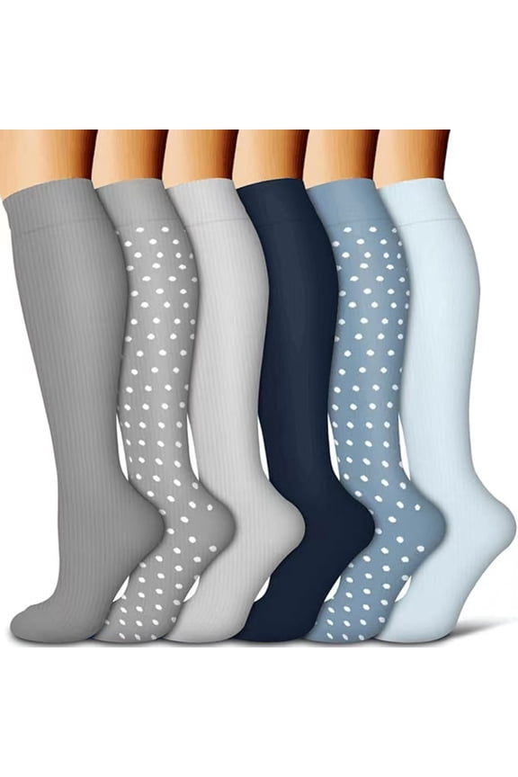 Women's Knee High Socks 6-Pair Pack Breathable Moisture Wicking Long Tube Stretch Knit Assorted Solid Polka Dot Pattern Comfortable Casual Daily Wear
