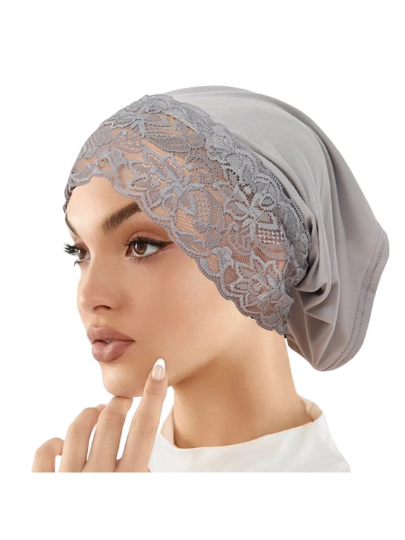 Stretchable Lace Underscarf Cap for Women with Breathable Fabric for Muslim Hijab Daily Wear Headwrap Turban Bonnet Tube Hat