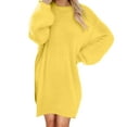 thumbnail image 1 of Floleo Women's Long Sleeved Winter Dress Oversized Sweater Dress Loose Plush Wrap Hip Lantern Sleeve Medium Length Round Neck Solid Sweater Pullover, 1 of 5