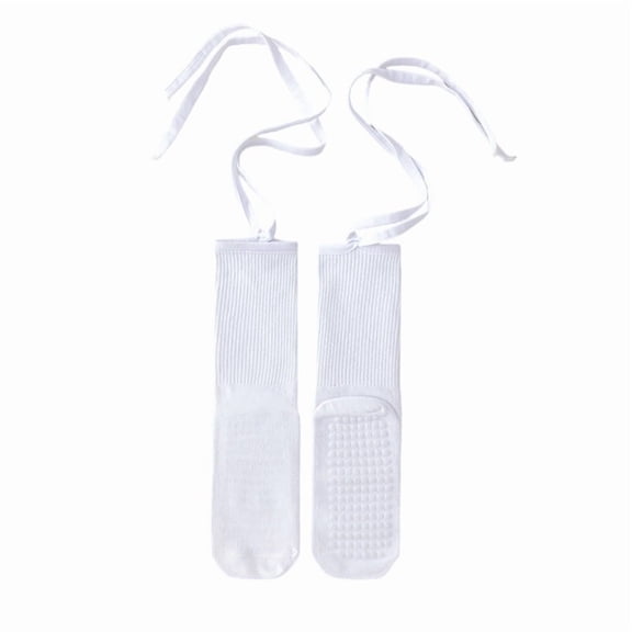 Floleo Women's Non-Slip Grip Yoga Pilates Socks Knee High Ribbed Knit with Cute Tie Straps Cushioned Sole for Barre Dance Workout Sports Comfortable Lightweight Fit
