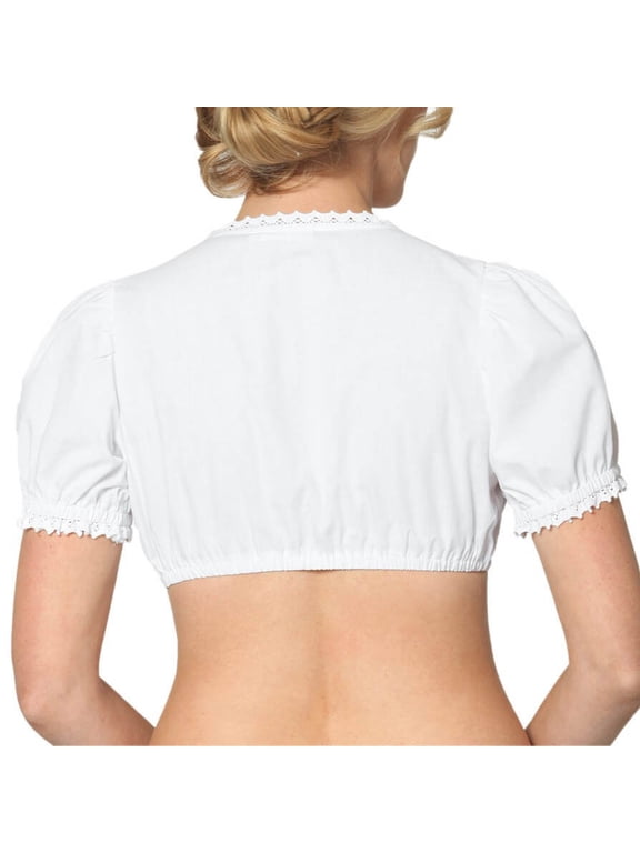 Women's Oktoberfest Lace Trim Puff Sleeve Crop Top White Ruched Bust Blouse Casual Festive Short Sleeve Cropped Shirt Everyday Themed Party Summer Top for Women(White,S,M,L,XL,XXL)