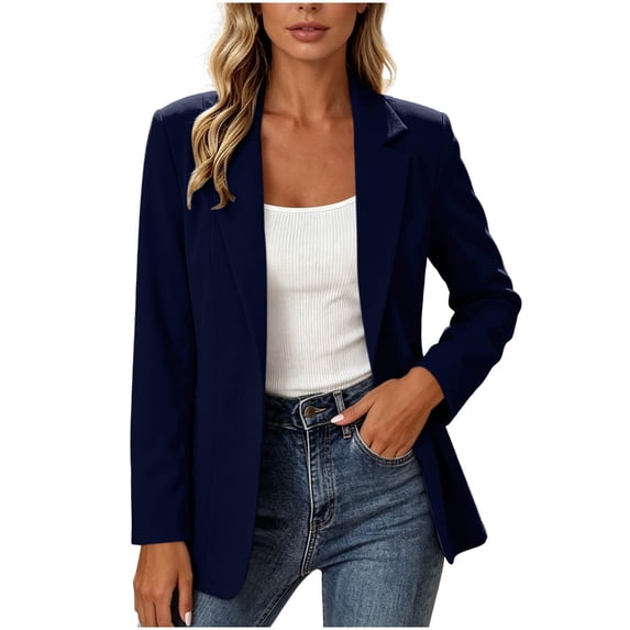 Floleo Women's Open-Front Notched Lapel Blazer, Long Sleeve Tailored Casual Jacket In Multiple Solid Colors(Navy,S)