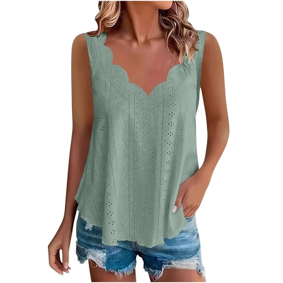 Floleo Women's Petal Edges V-Neck Solid Color Casual Sleeveless Irregular Hem Vest Fashionable Comfortable Breathable Daily Wear Spring Summer Fashion Loose Shirt Fashion Set Basic Top(Green,4XL)