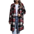 thumbnail image 1 of Floleo Women's Plaid Long Coat Open Front Lapel Collar Casual Winter Warm Outerwear with Pockets Button Down Full Length Jacket, 1 of 9
