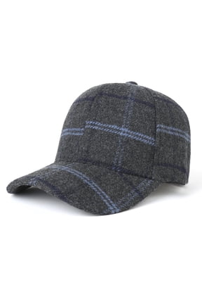 Women's Plaid Wool Baseball Cap Tartan Check Sun Hat Adjustable Winter Casual Cap Warm Faux Wool Outdoor Cap(Gray,Free Size)