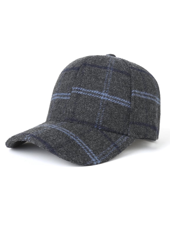 Women's Plaid Wool Baseball Cap Tartan Check Sun Hat Adjustable Winter Casual Cap Warm Faux Wool Outdoor Cap(Gray,Free Size)