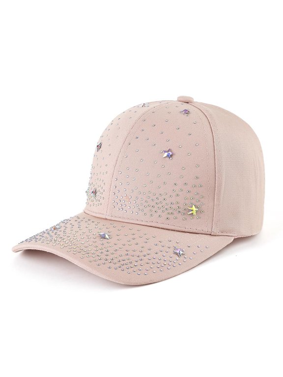 Women's Rhinestone Star Baseball Cap Sparkly Bling Washed Hat Casual Streetwear Sun Hat Adjustable Breathable Outdoor Hat(Khaki,M)