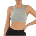 thumbnail image 1 of Floleo Women's Ribbed High-Neck Racerback Sports Bra, Wireless Nylon-Spandex Blend, Form-Fitting Yoga Workout Crop Top (Gray,S), 1 of 3