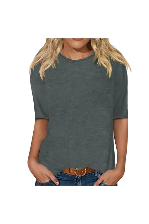Women's Round Neck Half Sleeve Casual T-Shirt, Loose-Fit Solid Color Everyday Pullover Top In Neutral And Pastel Tones (Dark Gray,S)