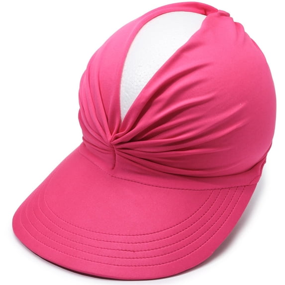Floleo Women's Ruched Sun Visor Hat Ponytail Friendly Open Top Cap Breathable Twist Sports Hat Summer Beach Outdoor Sun Hat(Hot Pink,Free Size)