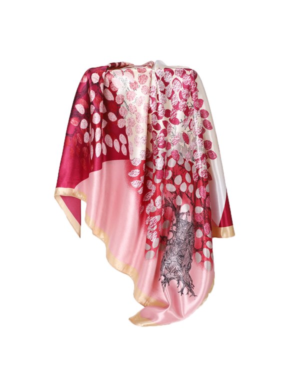 Women's Satin Square Silk Scarf Floral Leaf Print Necktie Headband Lightweight Elegant Versatile Accessory for Spring Summer Office Casual Daily Wear